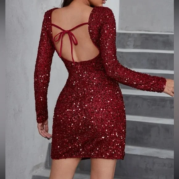 Luxe sexy slit hem party prom evening sequins dress - Picture 12 of 16